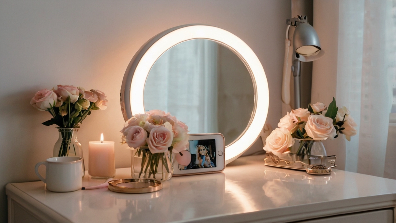 4.Leonardo Kino XL A soft ring light on a feminine vanity or des 2