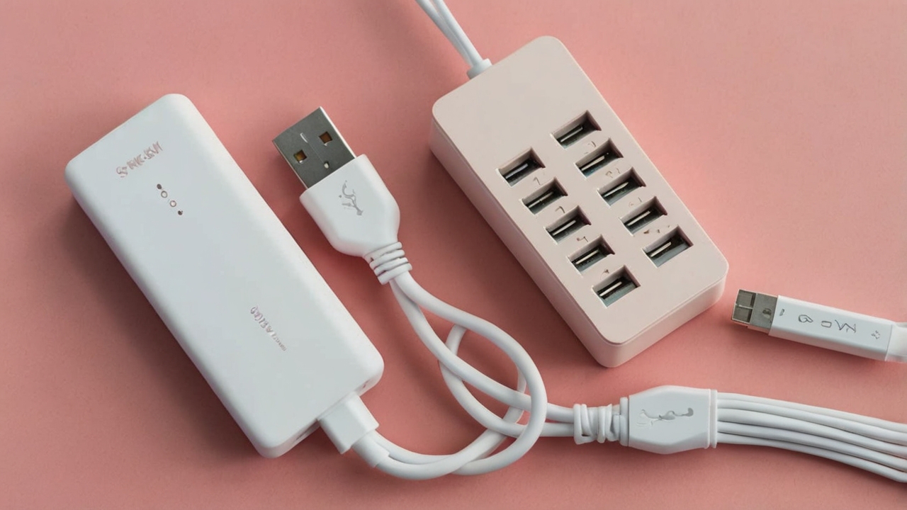 Leonardo Kino XL Flat lay of a cute multiport USB hub in pink 1